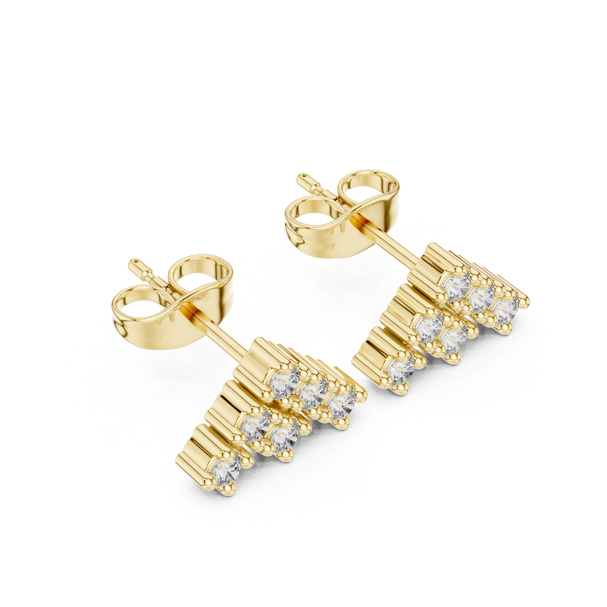 Triad Pyramid Round Diamond Stud Earrings in Yellow Gold - Round Cut Lab Diamond Yellow Gold Ring