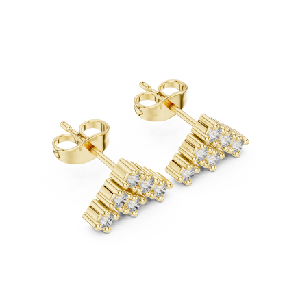 Triad Pyramid Round Diamond Stud Earrings in Yellow Gold - Round Cut Lab Diamond Yellow Gold Ring