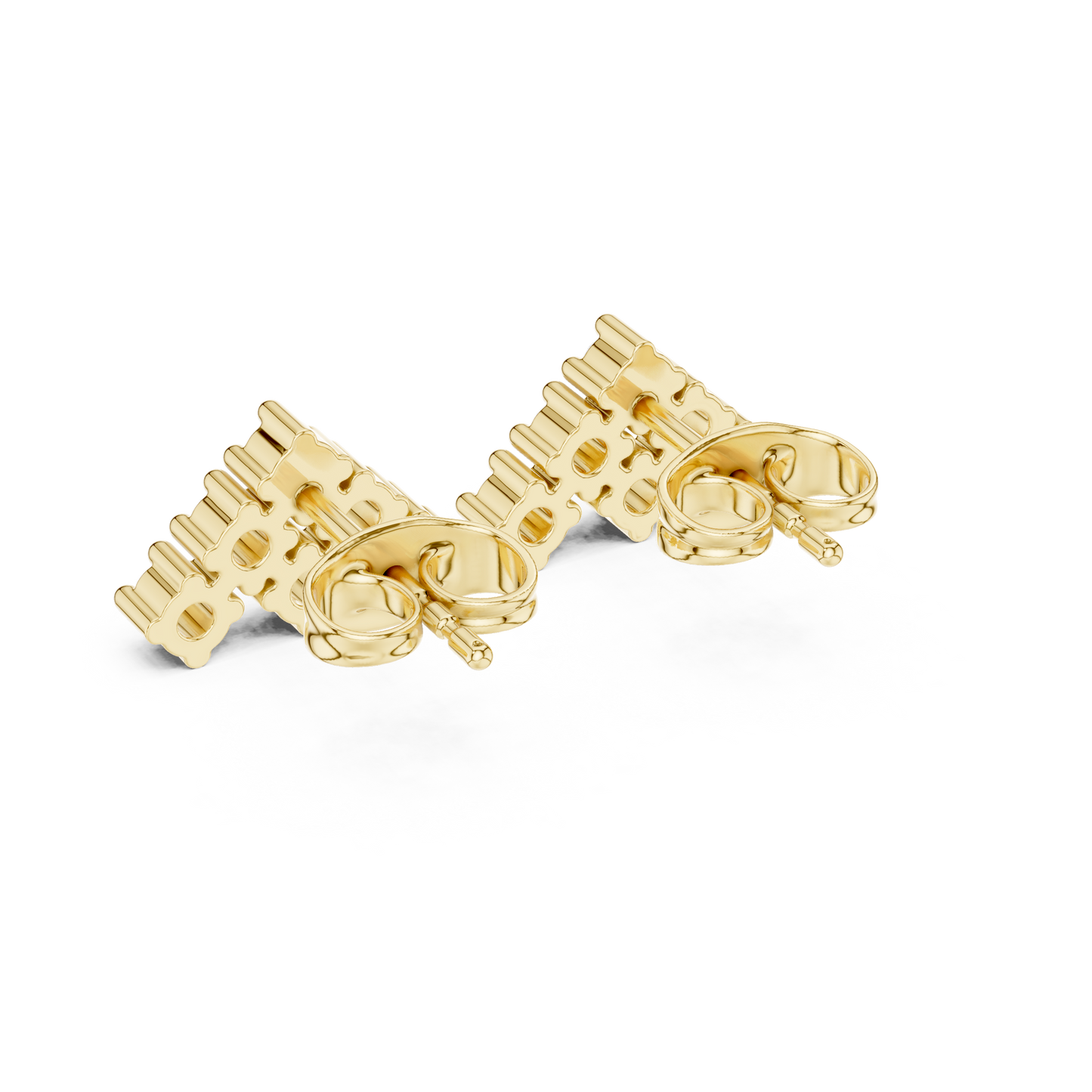 Triad Pyramid Round Diamond Stud Earrings in Yellow Gold - Round Cut Lab Diamond Yellow Gold Ring