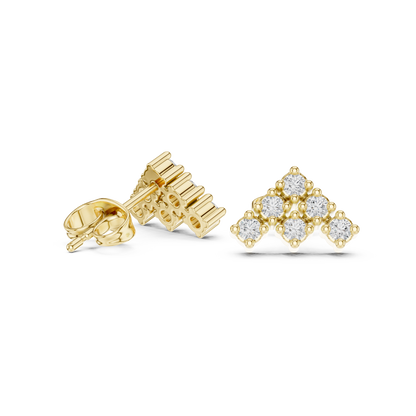 Triad Pyramid Round Diamond Stud Earrings in Yellow Gold - Round Cut Lab Diamond Yellow Gold Ring