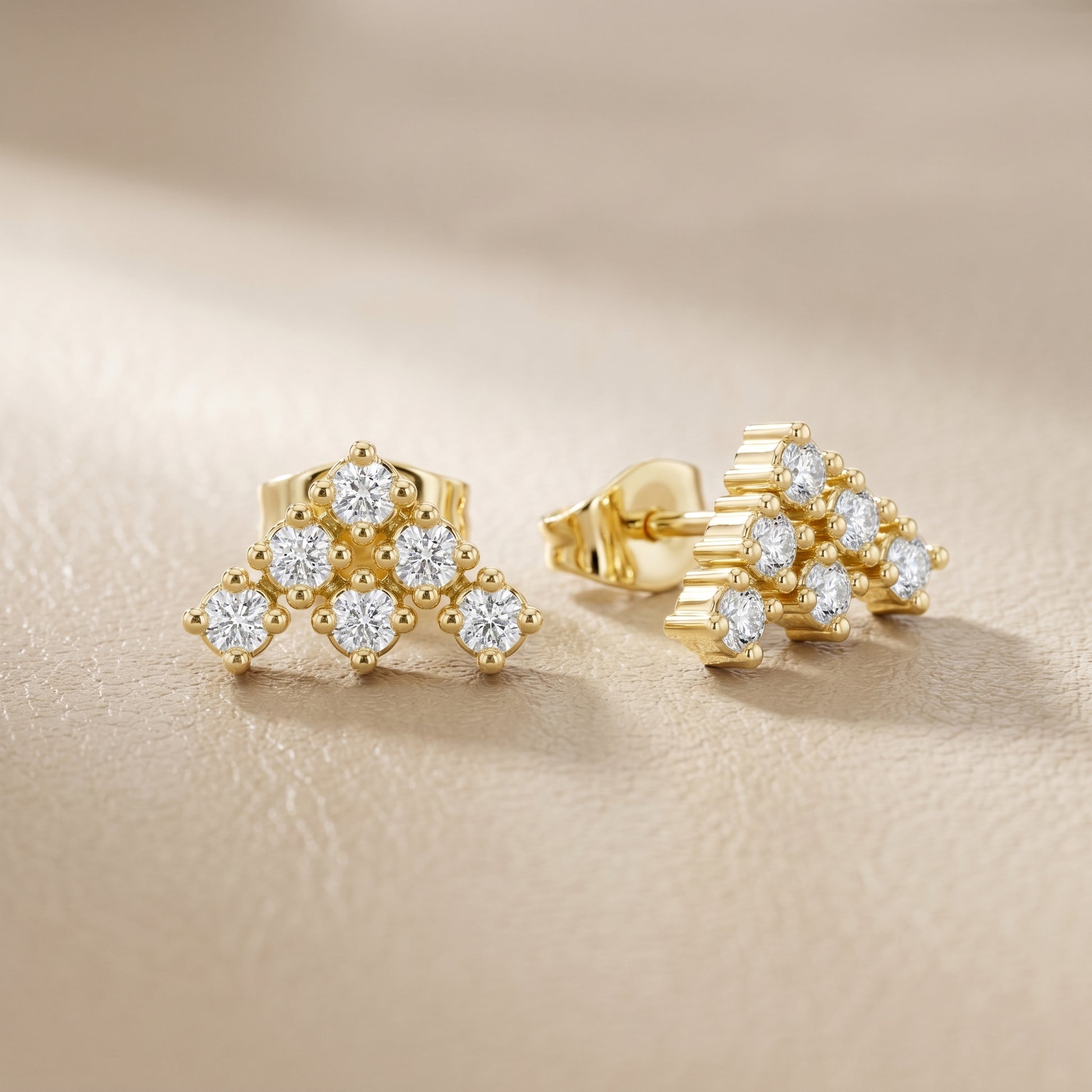 Triad Pyramid Round Diamond Stud Earrings in Yellow Gold - Round Cut Lab Diamond Yellow Gold Ring