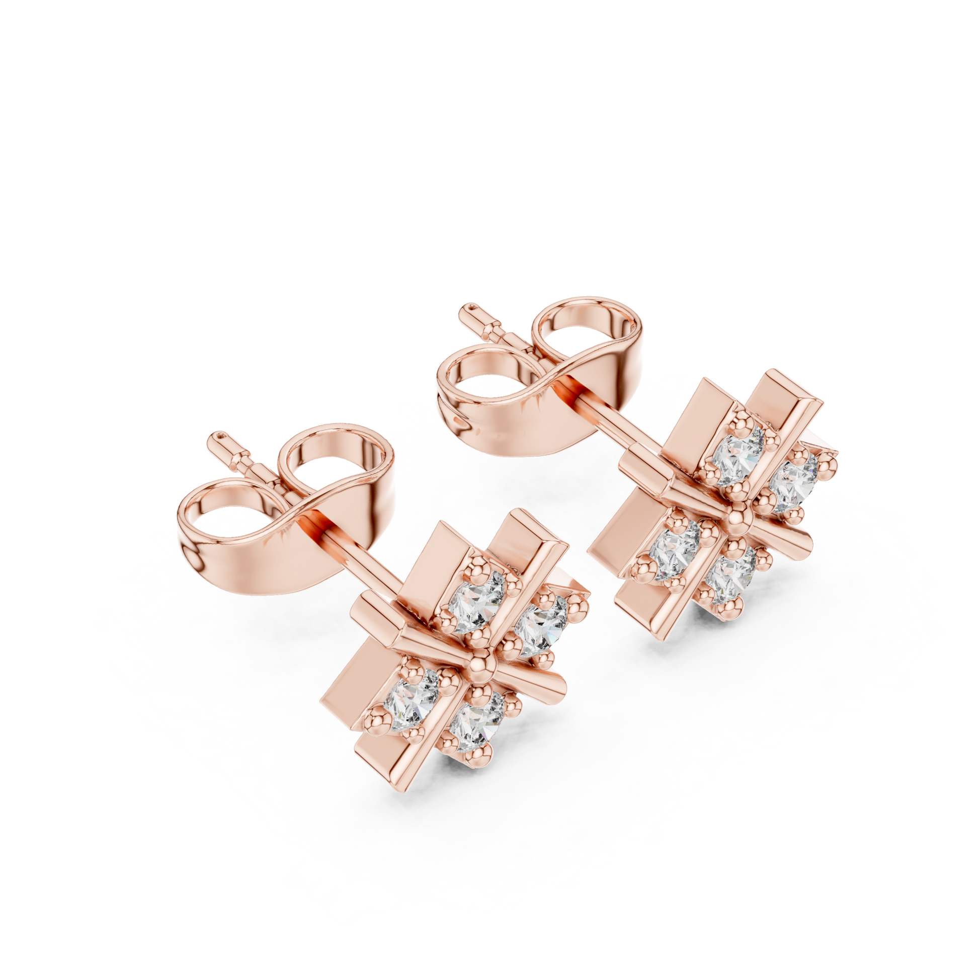 Quadra Star Round Diamond Stud Earrings in Rose Gold - Round Cut Lab Diamond Rose Gold Ring