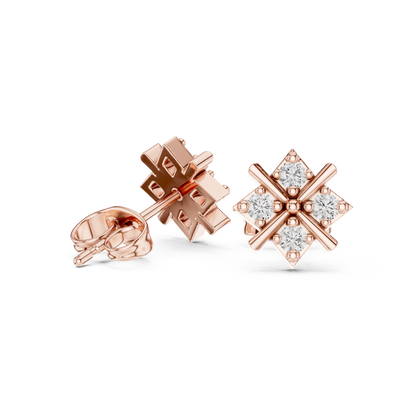 Quadra Star Round Diamond Stud Earrings in Rose Gold - Round Cut Lab Diamond Rose Gold Ring