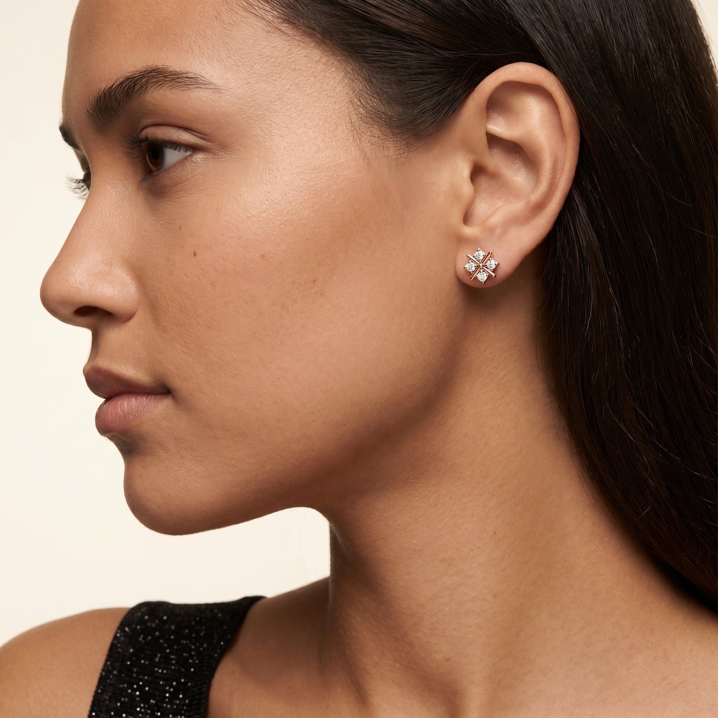 Quadra Star Round Diamond Stud Earrings in Rose Gold - Round Cut Lab Diamond Rose Gold Ring