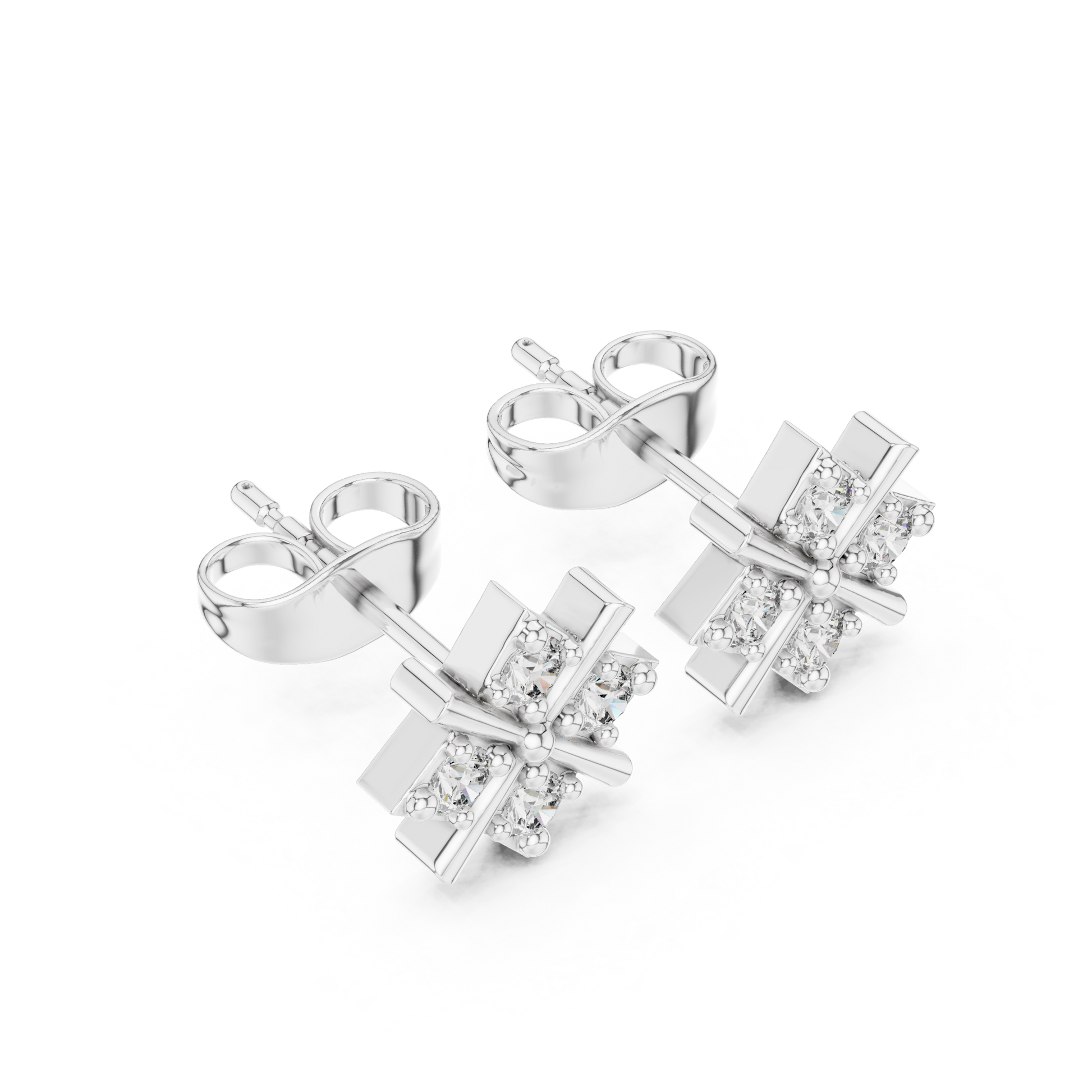 Quadra Star Round Diamond Stud Earrings in Platinum - Round Cut Lab Diamond Platinum Ring