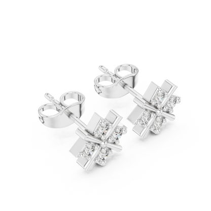 Quadra Star Round Diamond Stud Earrings in Platinum - Round Cut Lab Diamond Platinum Ring