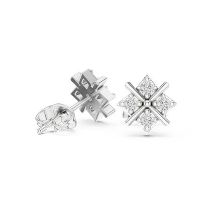Quadra Star Round Diamond Stud Earrings in White Gold - Round Cut Lab Diamond White Gold Ring
