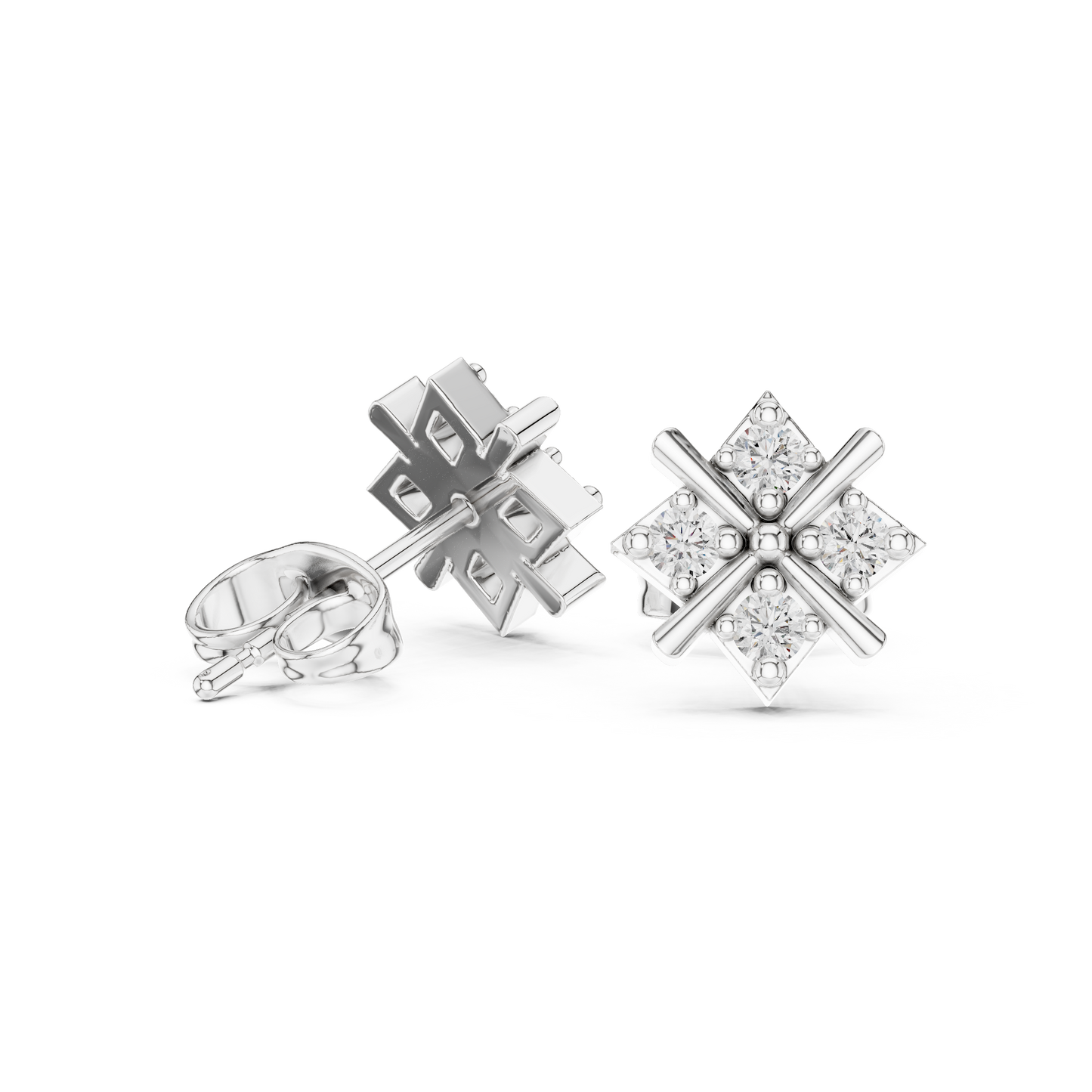 Quadra Star Round Diamond Stud Earrings in Platinum - Round Cut Lab Diamond Platinum Ring