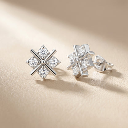 Quadra Star Round Diamond Stud Earrings in White Gold - Round Cut Lab Diamond White Gold Ring