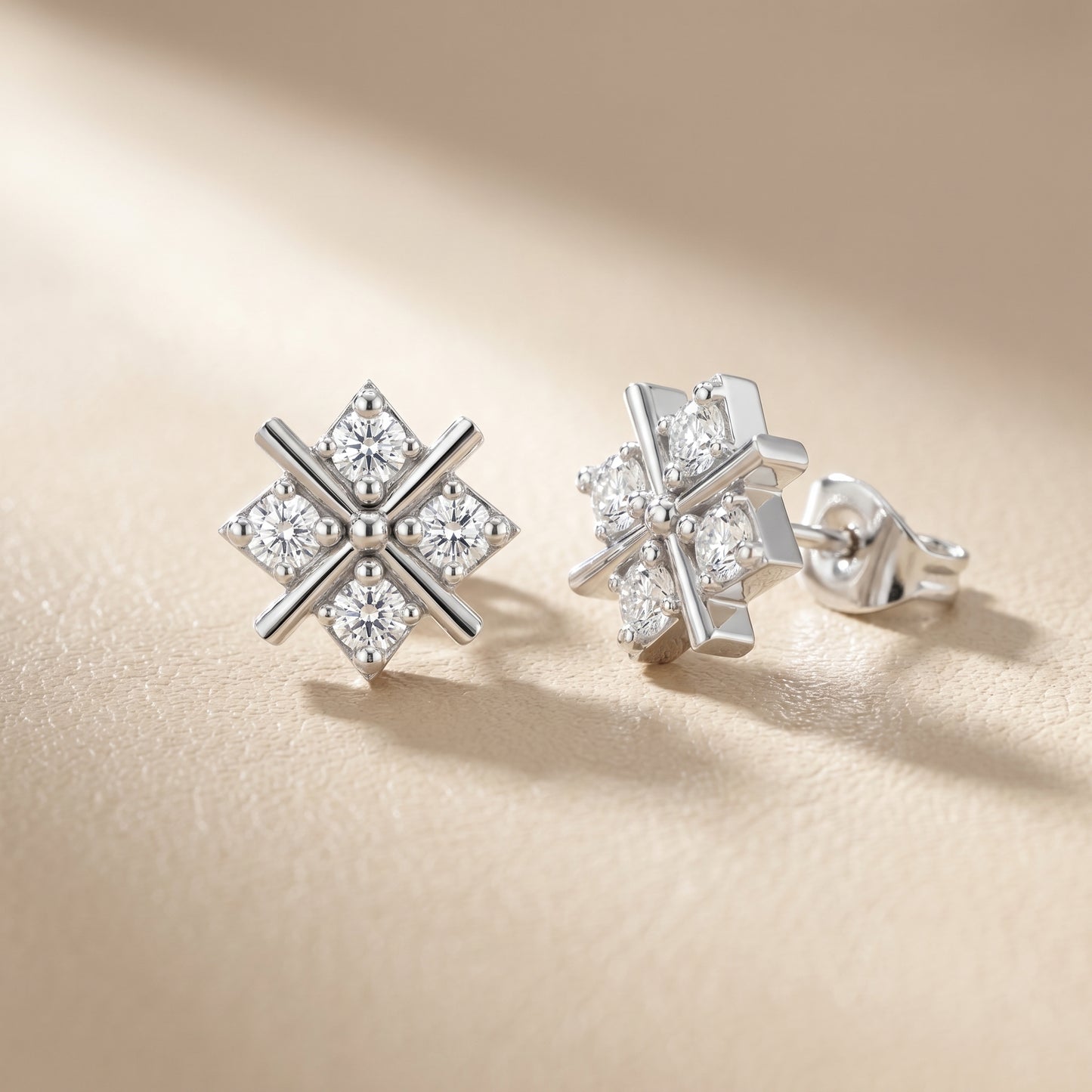 Quadra Star Round Diamond Stud Earrings in Platinum - Round Cut Lab Diamond Platinum Ring
