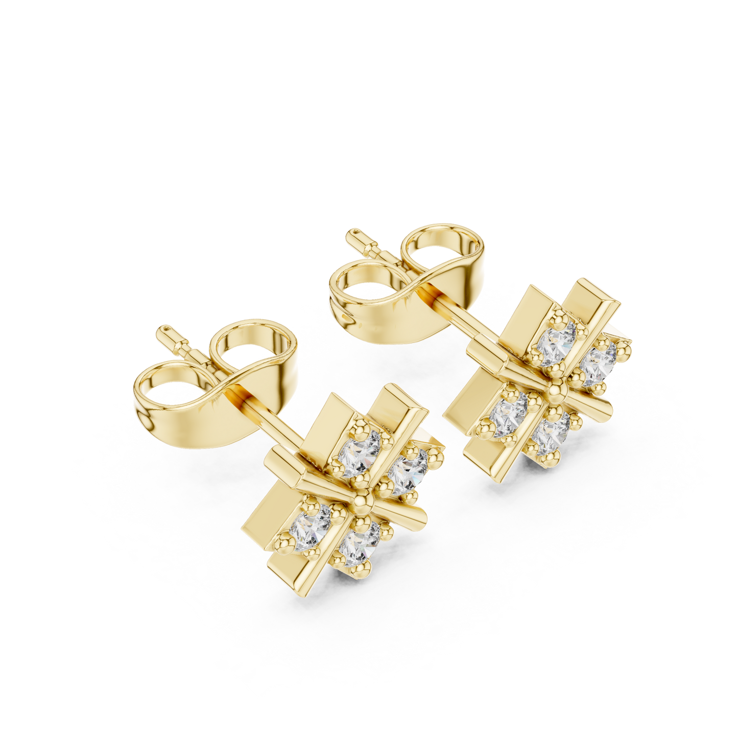 Quadra Star Round Diamond Stud Earrings in Yellow Gold - Round Cut Lab Diamond Yellow Gold Ring