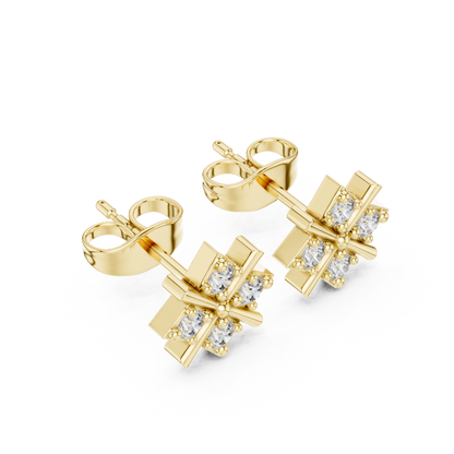 Quadra Star Round Diamond Stud Earrings in Yellow Gold - Round Cut Lab Diamond Yellow Gold Ring