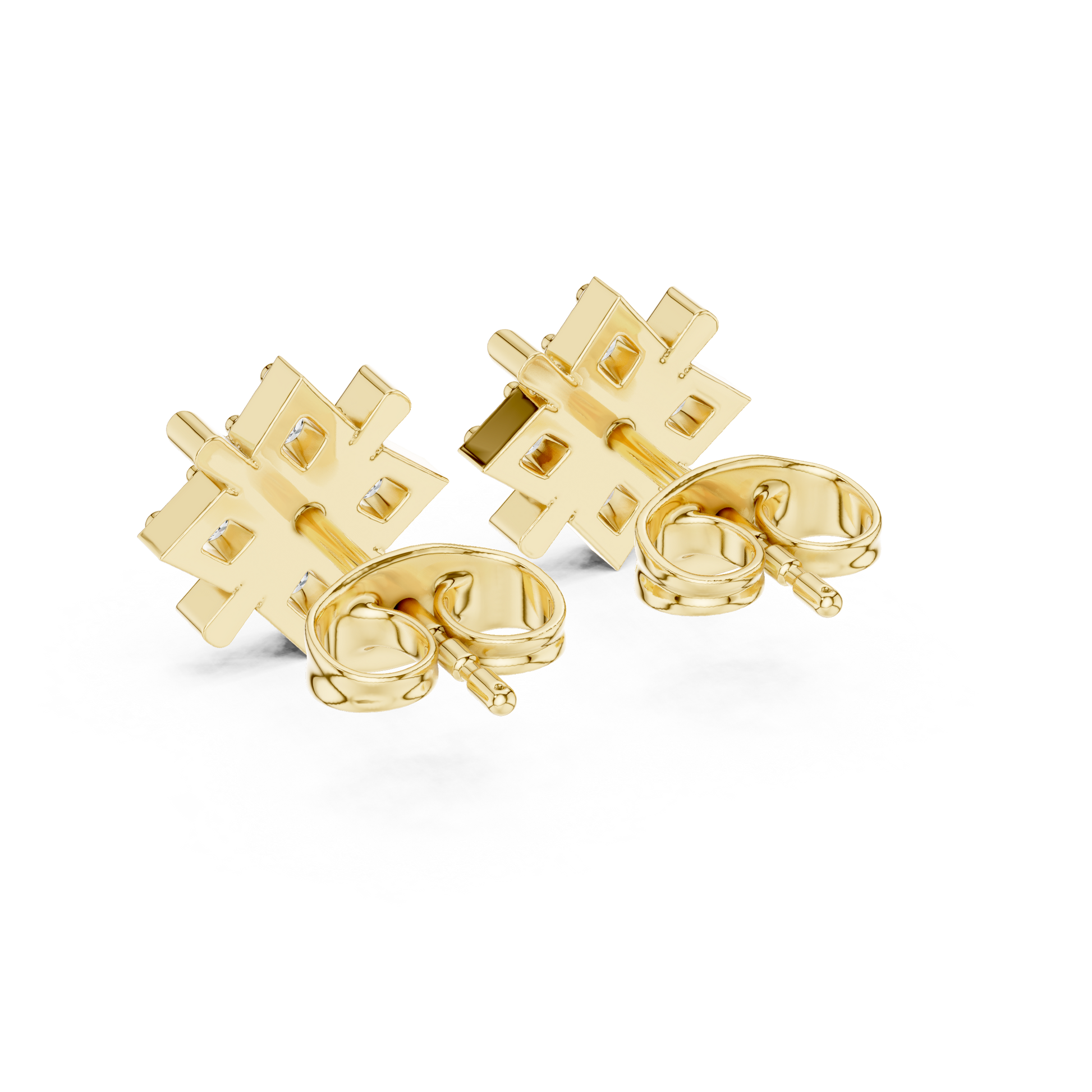 Quadra Star Round Diamond Stud Earrings in Yellow Gold - Round Cut Lab Diamond Yellow Gold Ring