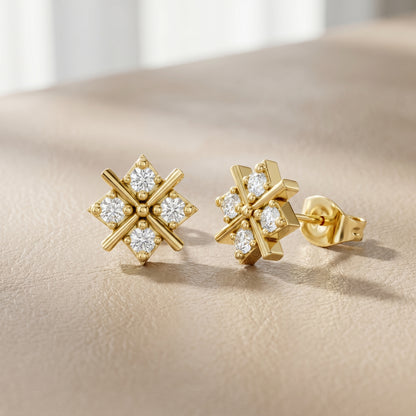 Quadra Star Round Diamond Stud Earrings in Yellow Gold - Round Cut Lab Diamond Yellow Gold Ring