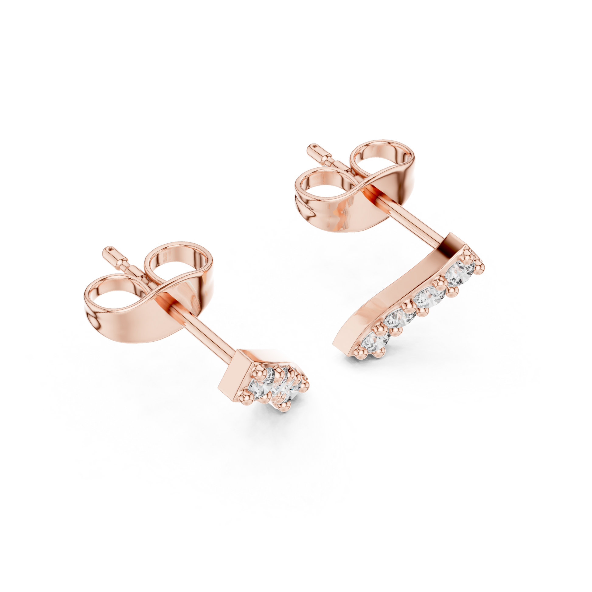 Nova Bar Round Diamond Stud Earrings in Rose Gold - Round Cut Lab Diamond Rose Gold Ring