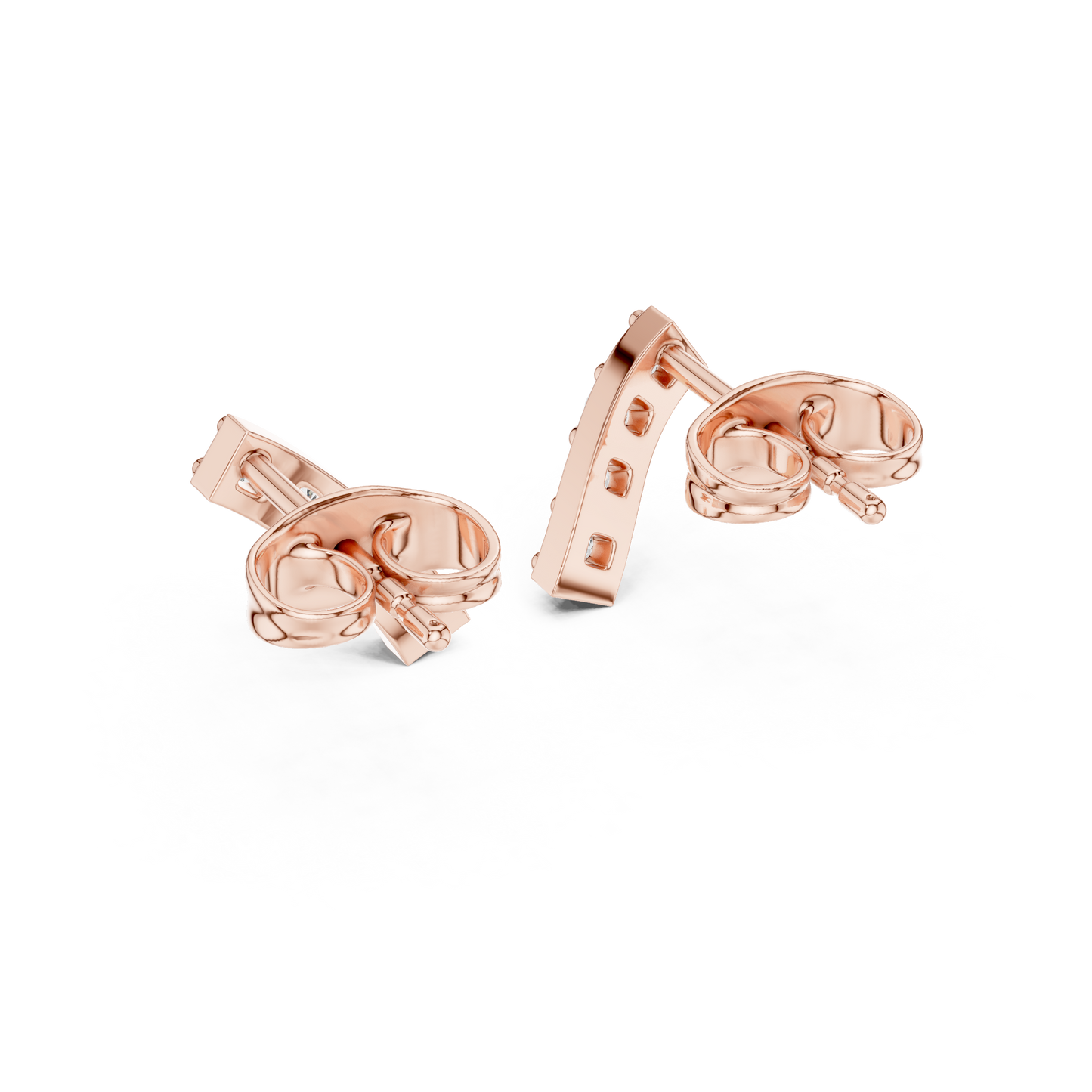 Nova Bar Round Diamond Stud Earrings in Rose Gold - Round Cut Lab Diamond Rose Gold Ring