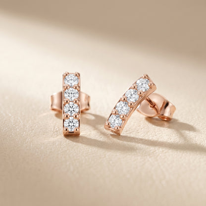 Nova Bar Round Diamond Stud Earrings in Rose Gold - Round Cut Lab Diamond Rose Gold Ring