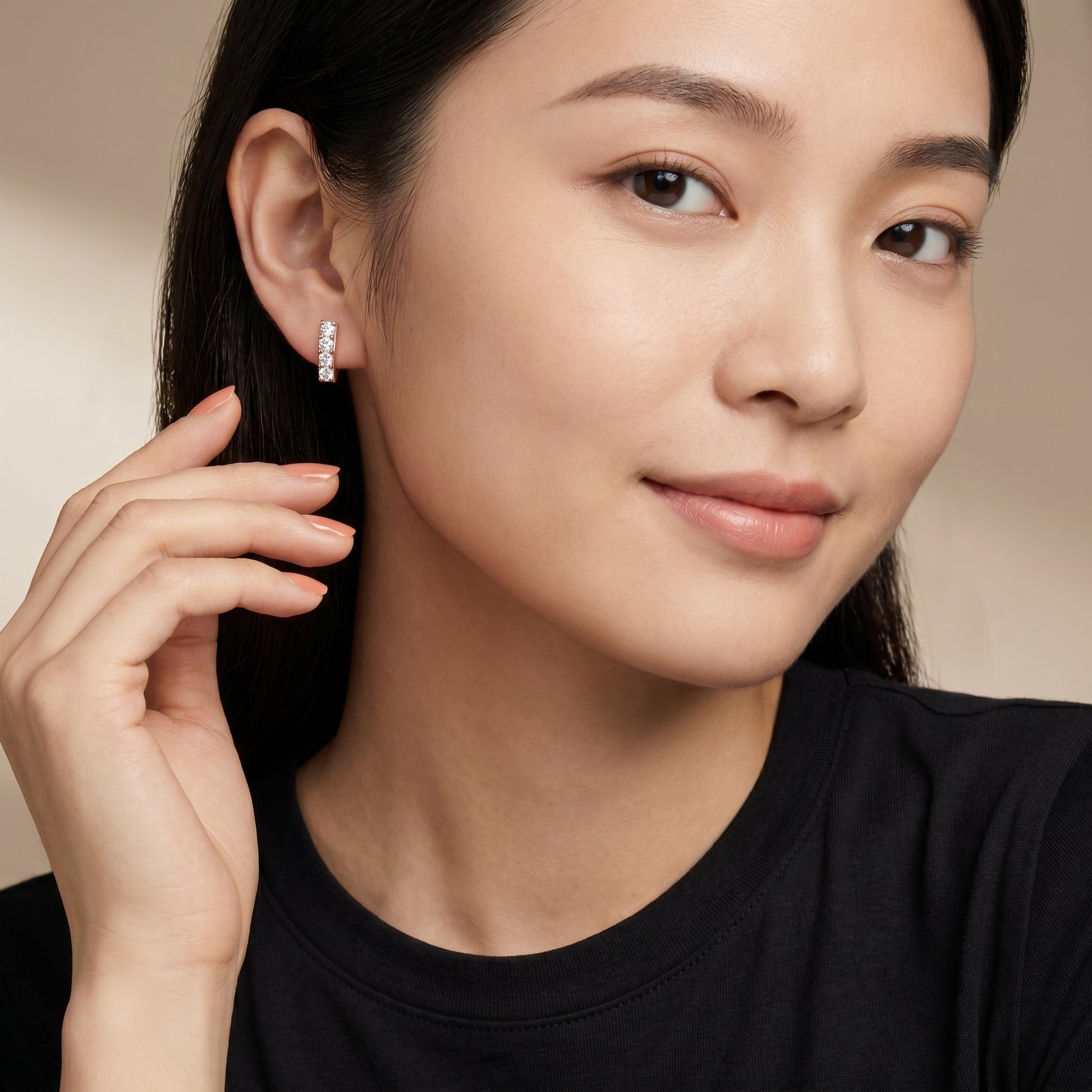 Nova Bar Round Diamond Stud Earrings in Rose Gold - Round Cut Lab Diamond Rose Gold Ring