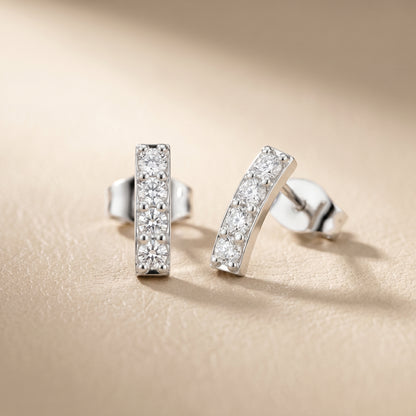 Nova Bar Round Diamond Stud Earrings in White Gold - Round Cut Lab Diamond White Gold Ring