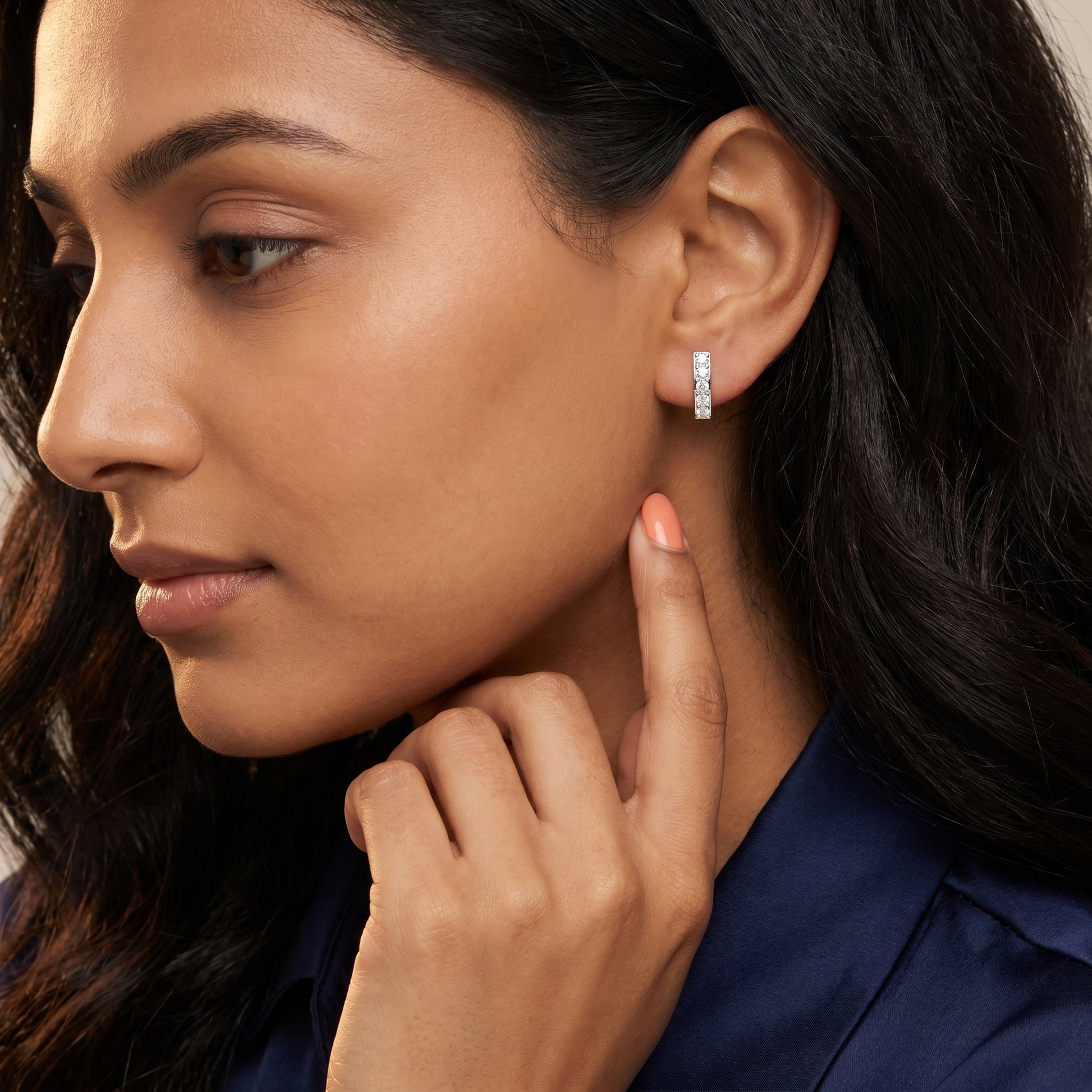 Nova Bar Round Diamond Stud Earrings in Platinum - Round Cut Lab Diamond Platinum Ring