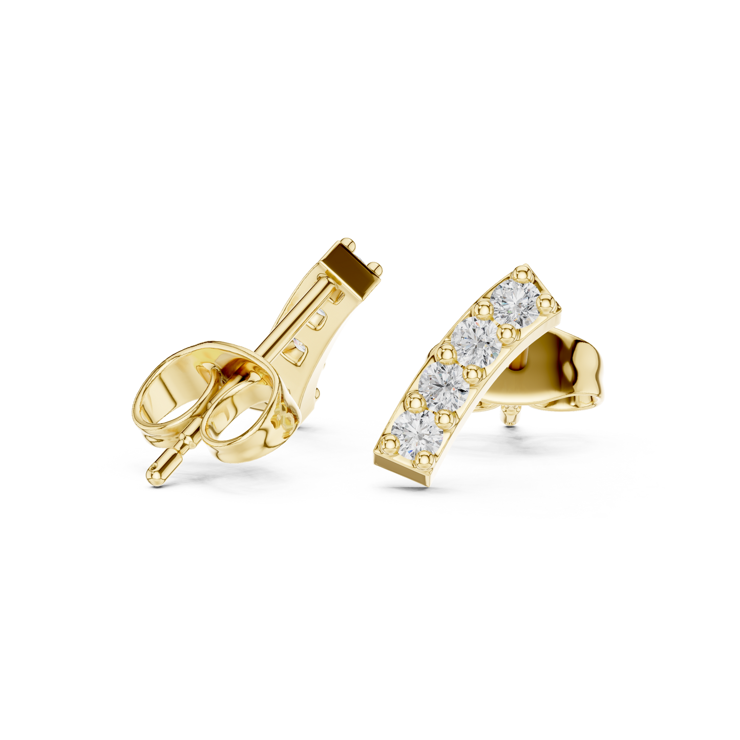 Nova Bar Round Diamond Stud Earrings in Yellow Gold - Round Cut Lab Diamond Yellow Gold Ring