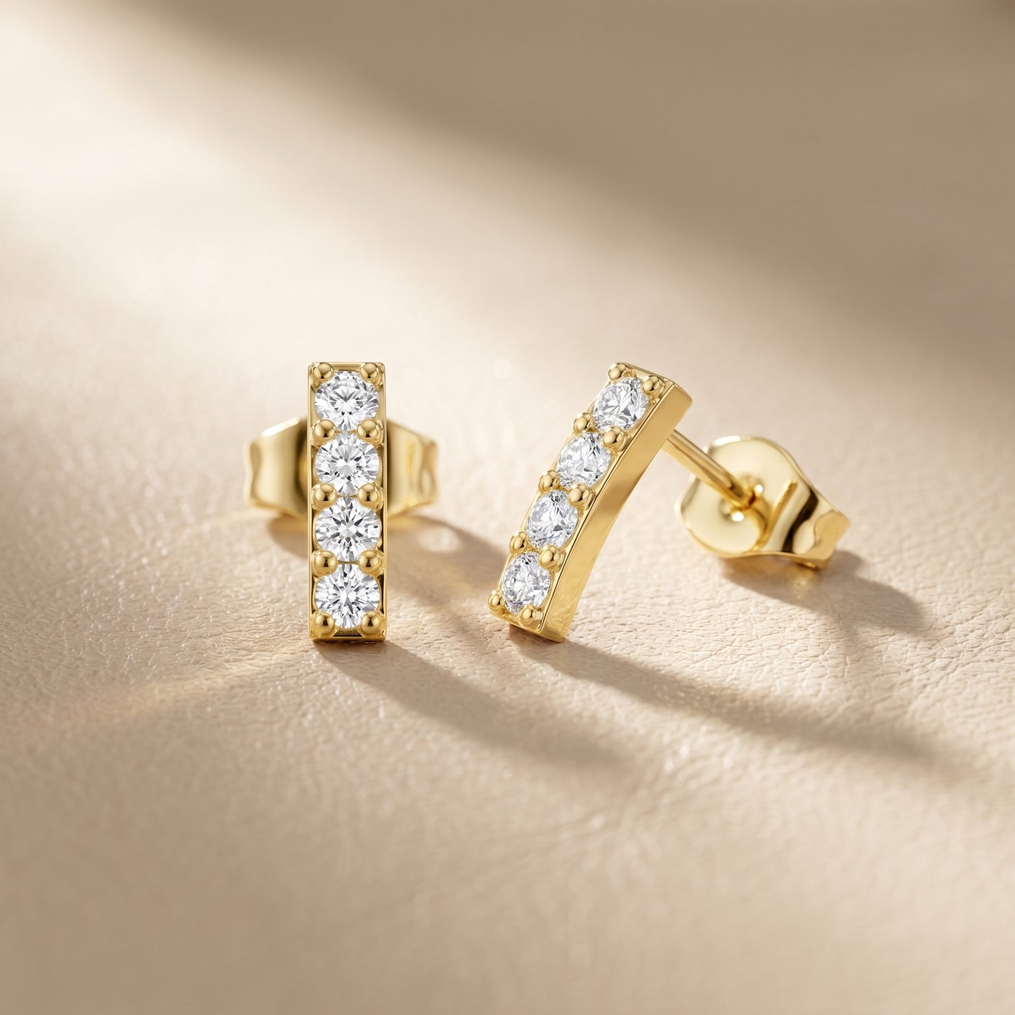Nova Bar Round Diamond Stud Earrings in Yellow Gold - Round Cut Lab Diamond Yellow Gold Ring
