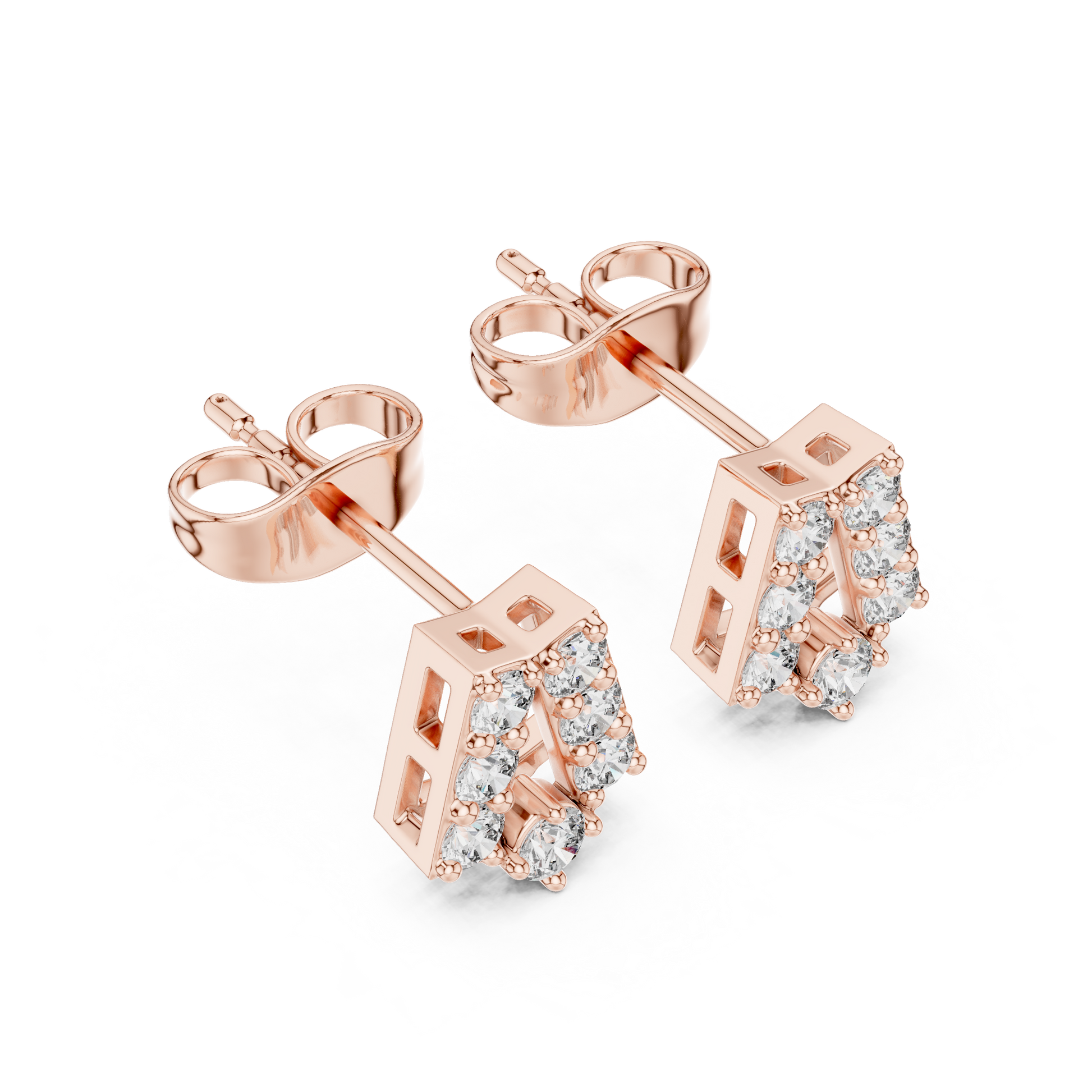 Chevron Essence Round Diamond Stud Earrings in Rose Gold - Round Cut Lab Diamond Rose Gold Ring