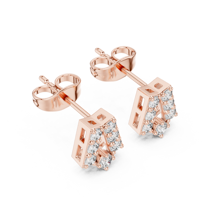 Chevron Essence Round Diamond Stud Earrings in Rose Gold - Round Cut Lab Diamond Rose Gold Ring