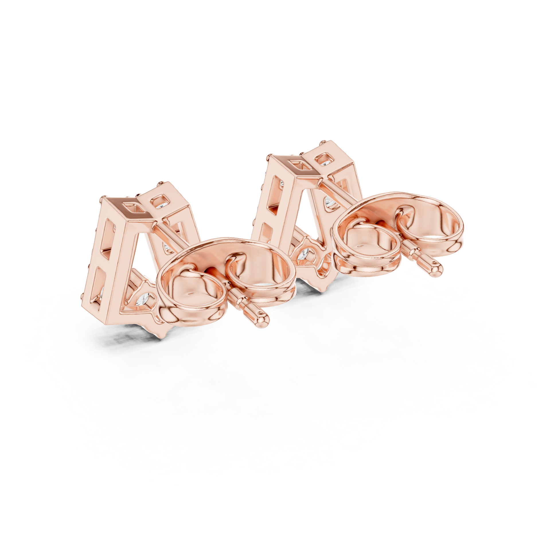 Chevron Essence Round Diamond Stud Earrings in Rose Gold - Round Cut Lab Diamond Rose Gold Ring