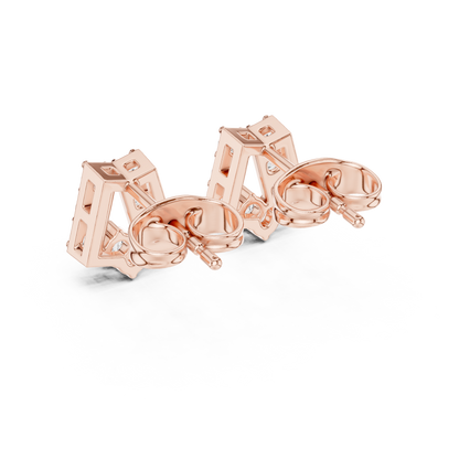 Chevron Essence Round Diamond Stud Earrings in Rose Gold - Round Cut Lab Diamond Rose Gold Ring