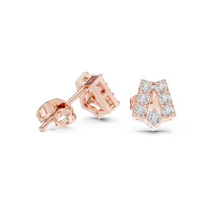 Chevron Essence Round Diamond Stud Earrings in Rose Gold - Round Cut Lab Diamond Rose Gold Ring
