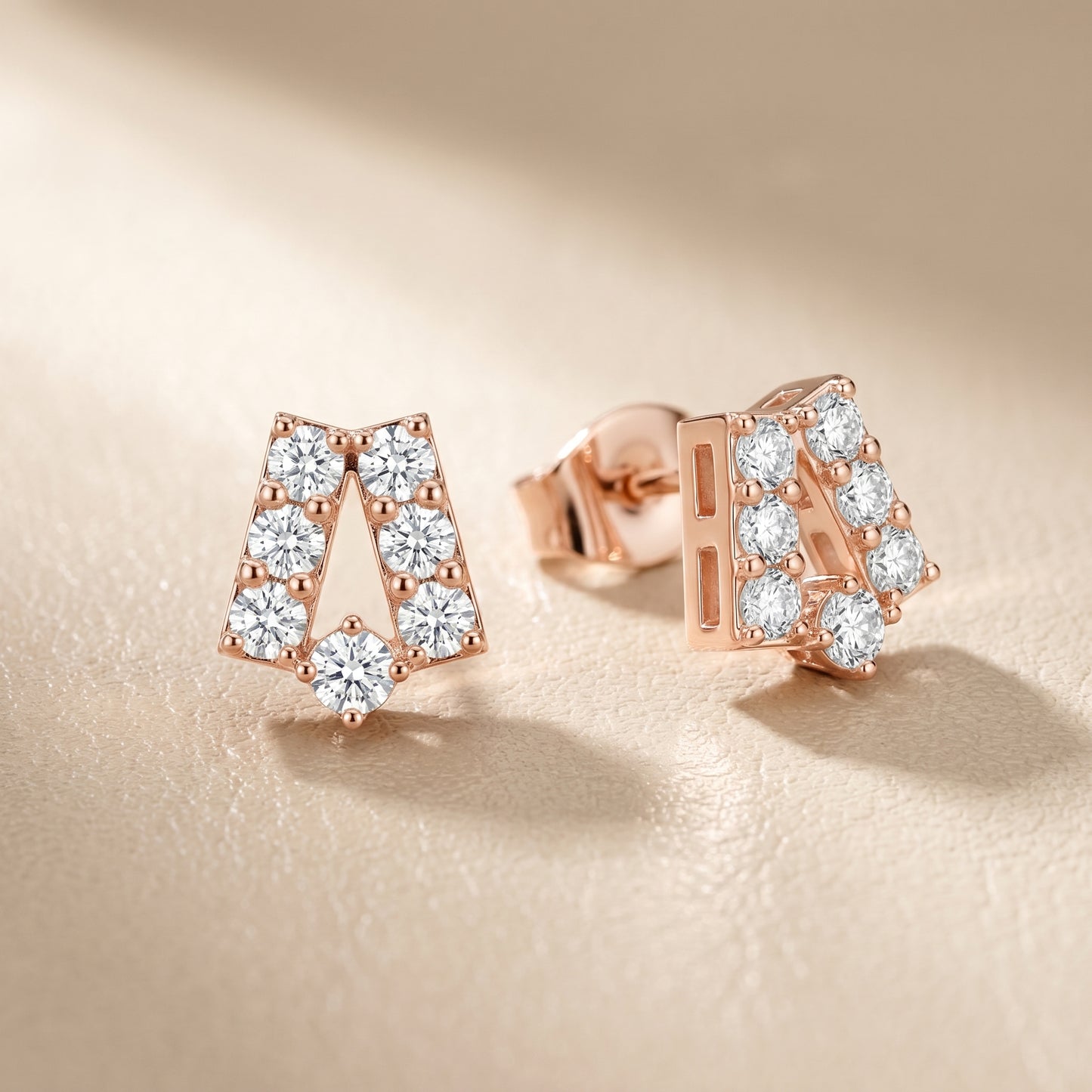 Chevron Essence Round Diamond Stud Earrings in Rose Gold - Round Cut Lab Diamond Rose Gold Ring