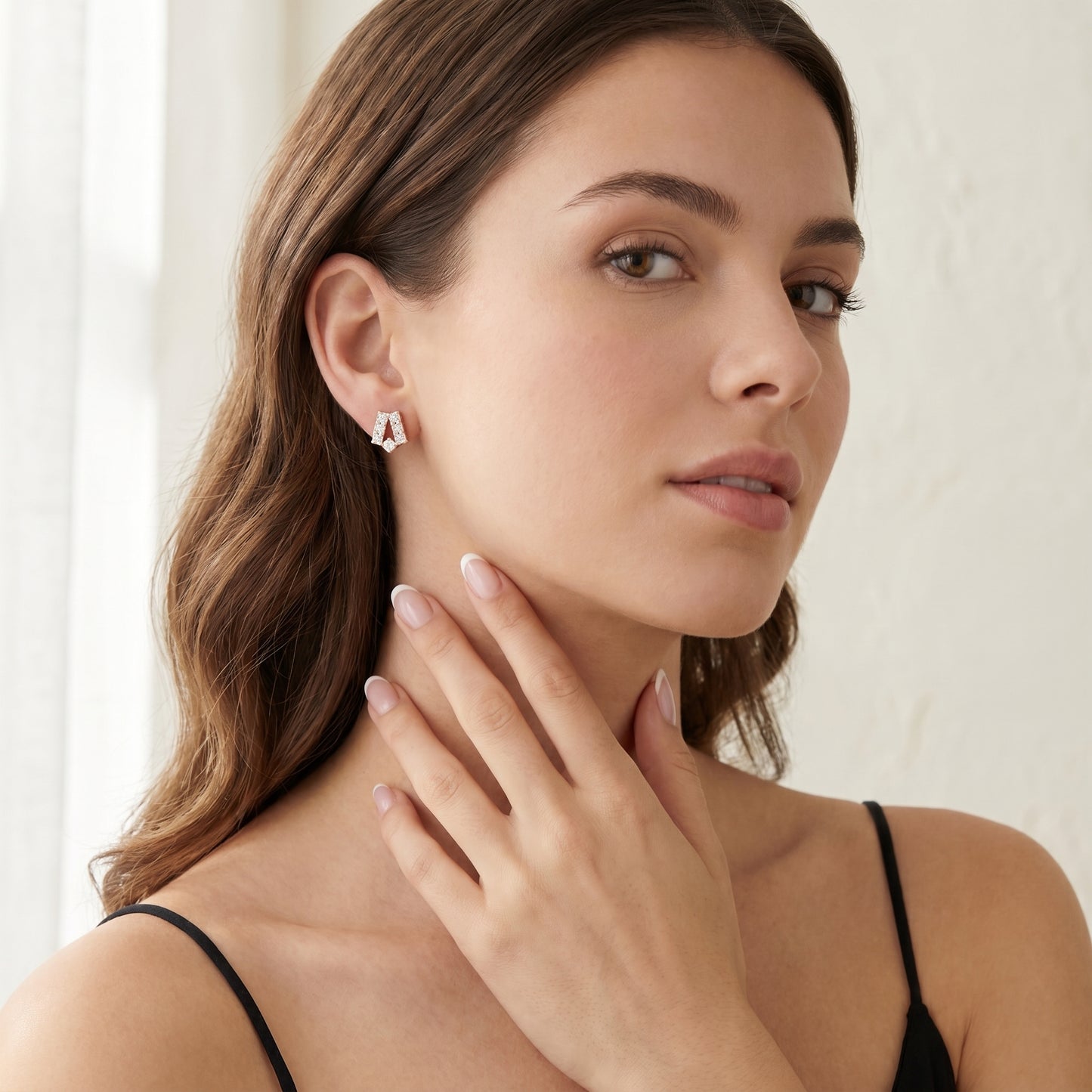 Chevron Essence Round Diamond Stud Earrings in Rose Gold - Round Cut Lab Diamond Rose Gold Ring