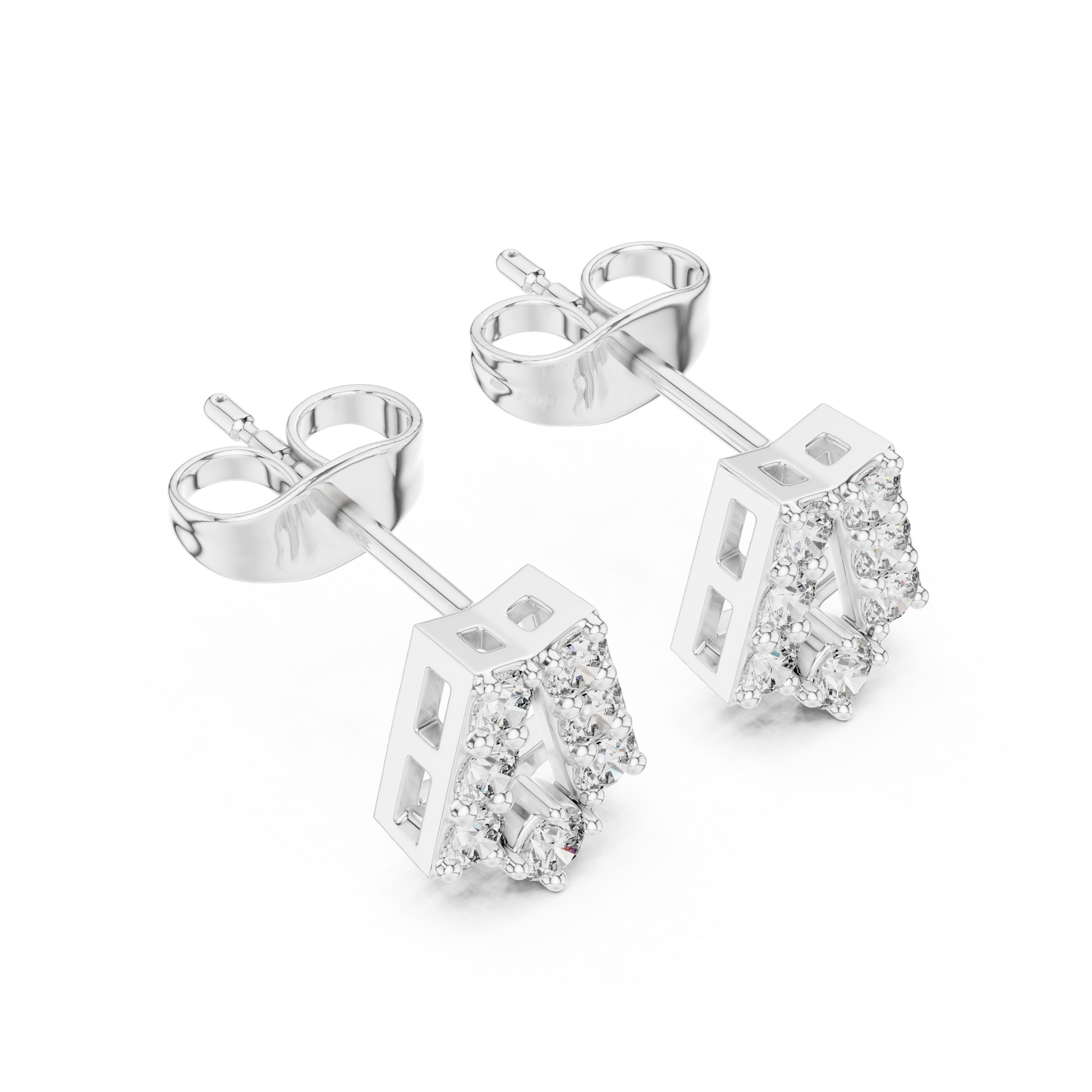 Chevron Essence Round Diamond Stud Earrings in Silver - Round Cut Lab Diamond Silver Ring