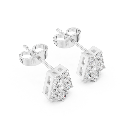 Chevron Essence Round Diamond Stud Earrings in Silver - Round Cut Lab Diamond Silver Ring