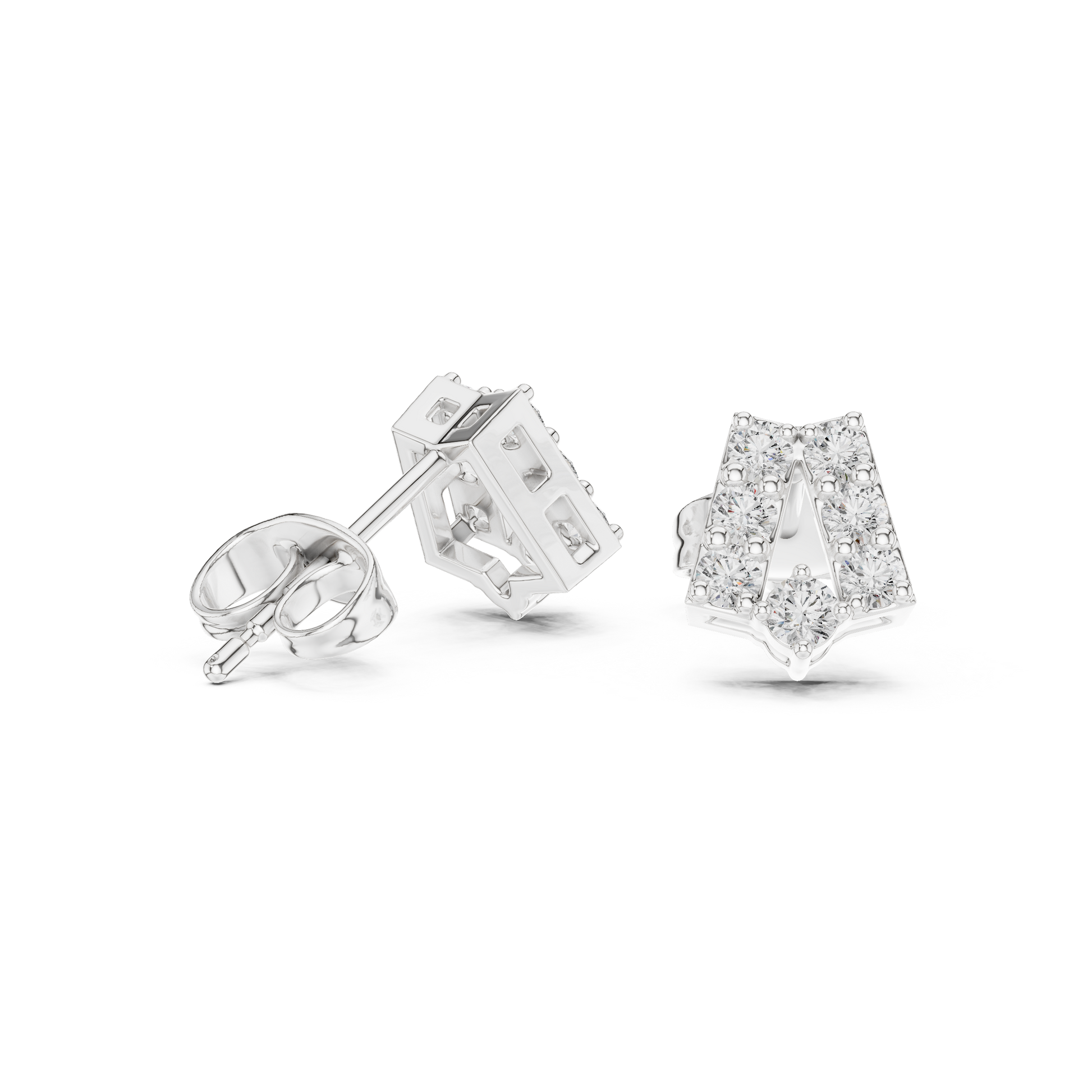 Chevron Essence Round Diamond Stud Earrings in White Gold - Round Cut Lab Diamond White Gold Ring