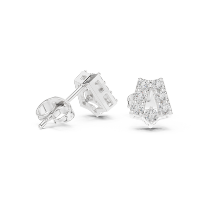 Chevron Essence Round Diamond Stud Earrings in White Gold - Round Cut Lab Diamond White Gold Ring