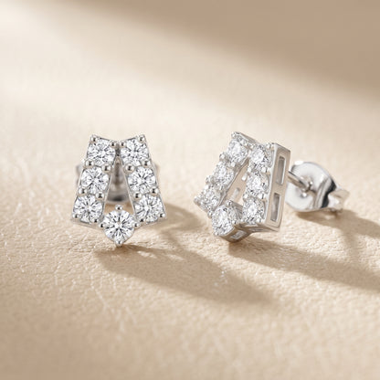 Chevron Essence Round Diamond Stud Earrings in Platinum - Round Cut Lab Diamond Platinum Ring