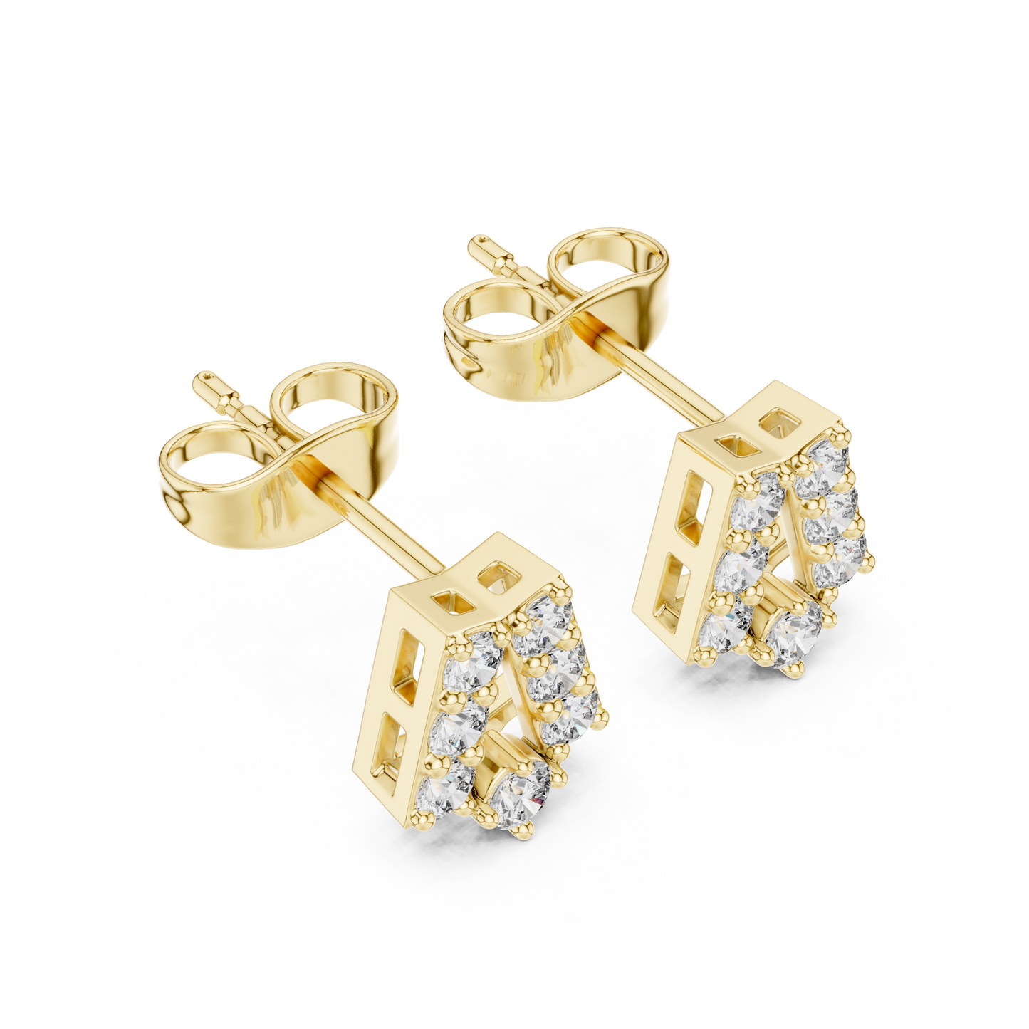 Chevron Essence Round Diamond Stud Earrings in Yellow Gold - Round Cut Lab Diamond Yellow Gold Ring