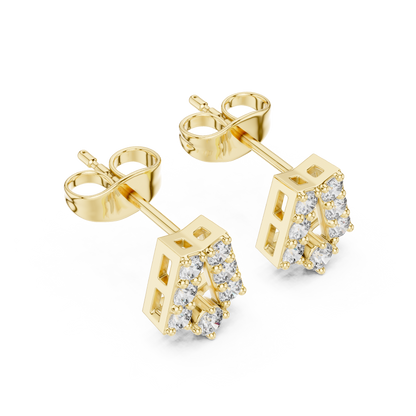 Chevron Essence Round Diamond Stud Earrings in Yellow Gold - Round Cut Lab Diamond Yellow Gold Ring