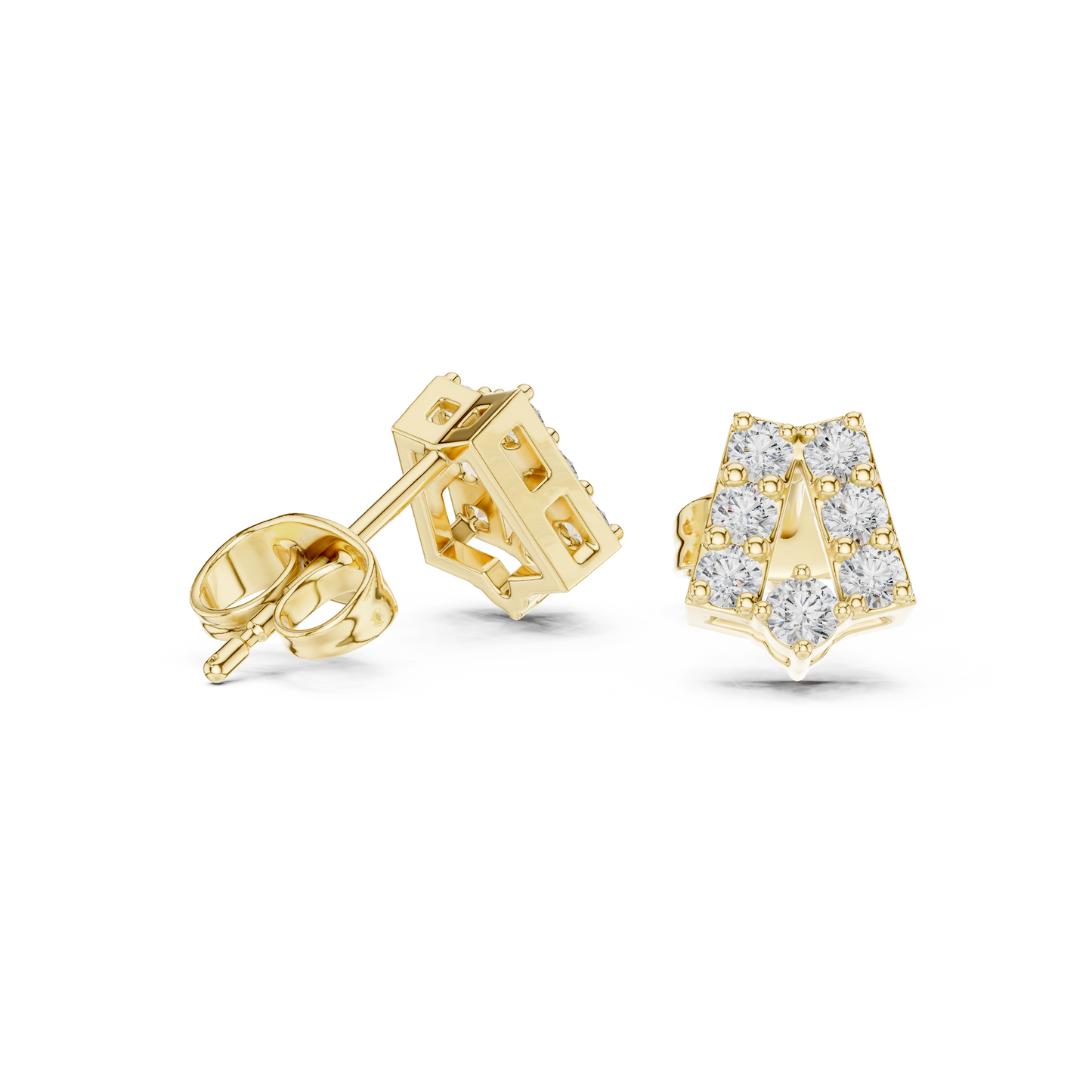 Chevron Essence Round Diamond Stud Earrings in Yellow Gold - Round Cut Lab Diamond Yellow Gold Ring