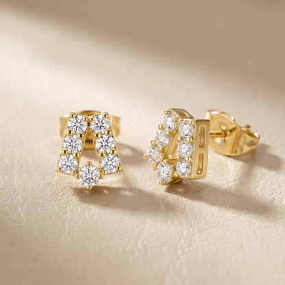 Chevron Essence Round Diamond Stud Earrings in Yellow Gold - Round Cut Lab Diamond Yellow Gold Ring