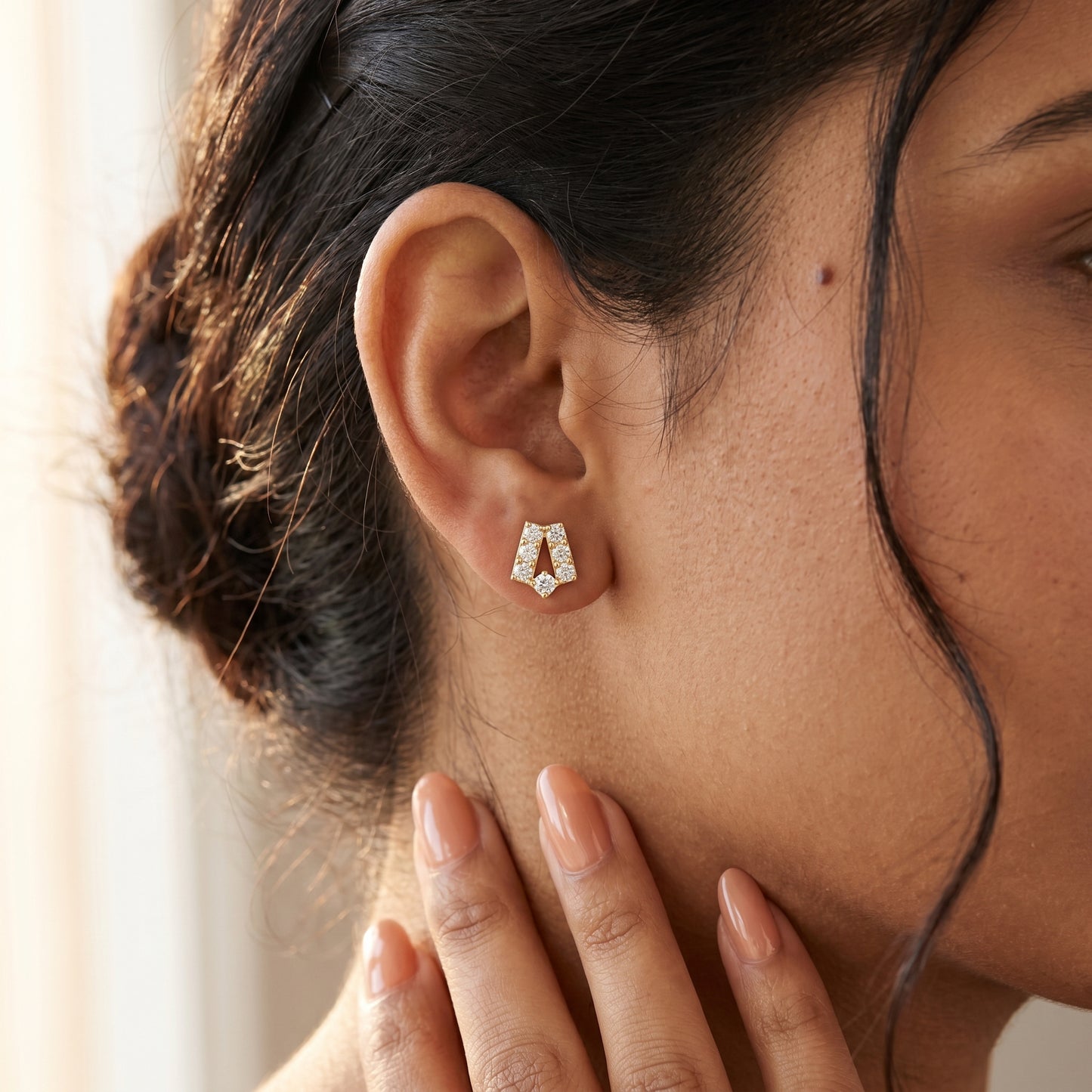 Chevron Essence Round Diamond Stud Earrings in Yellow Gold - Round Cut Lab Diamond Yellow Gold Ring