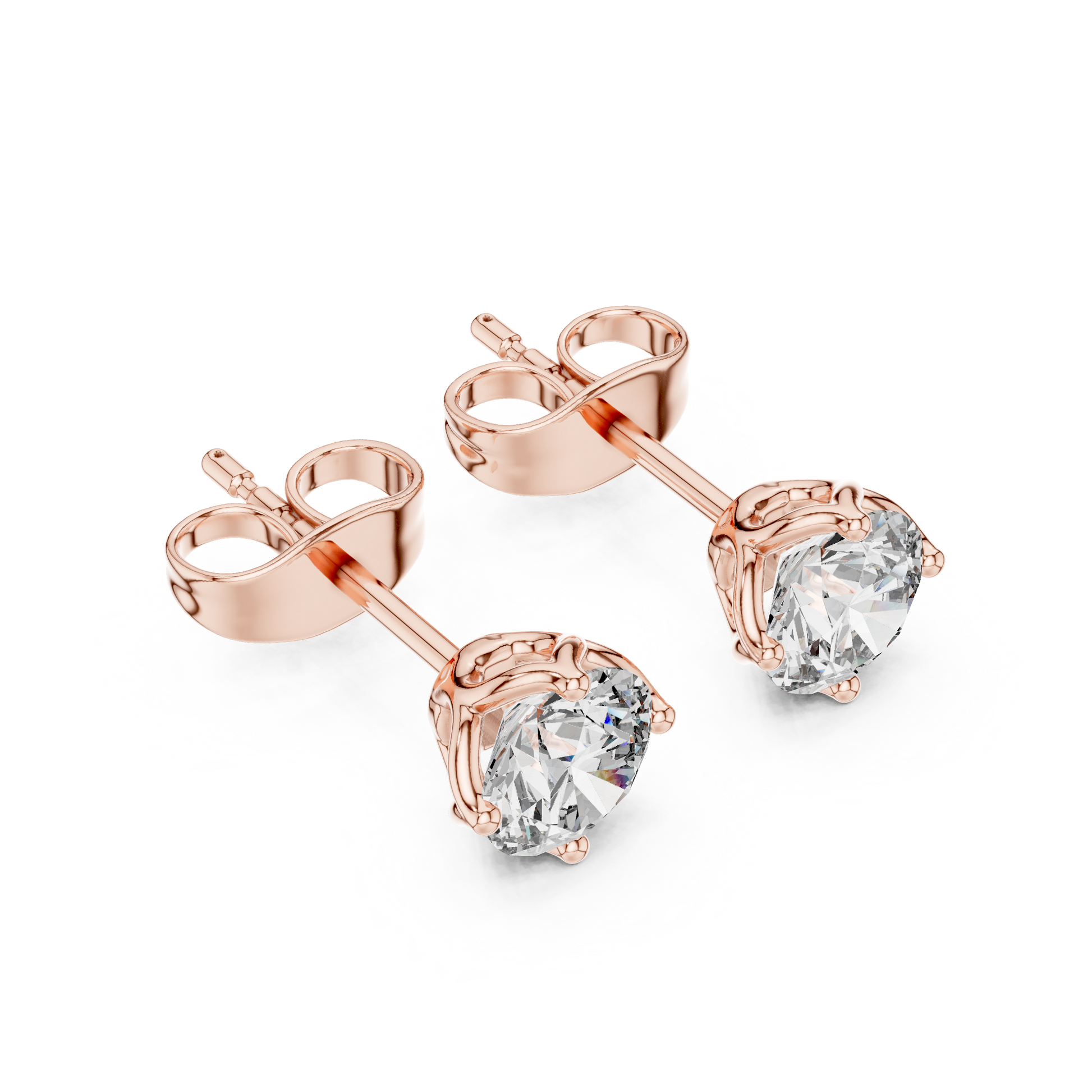 Amour Classic Round Diamond Stud Earrings in Rose Gold - Round Cut Lab Diamond Rose Gold Ring