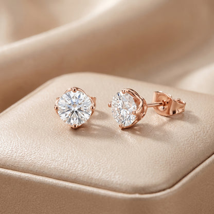 Amour Classic Round Diamond Stud Earrings in Rose Gold - Round Cut Lab Diamond Rose Gold Ring