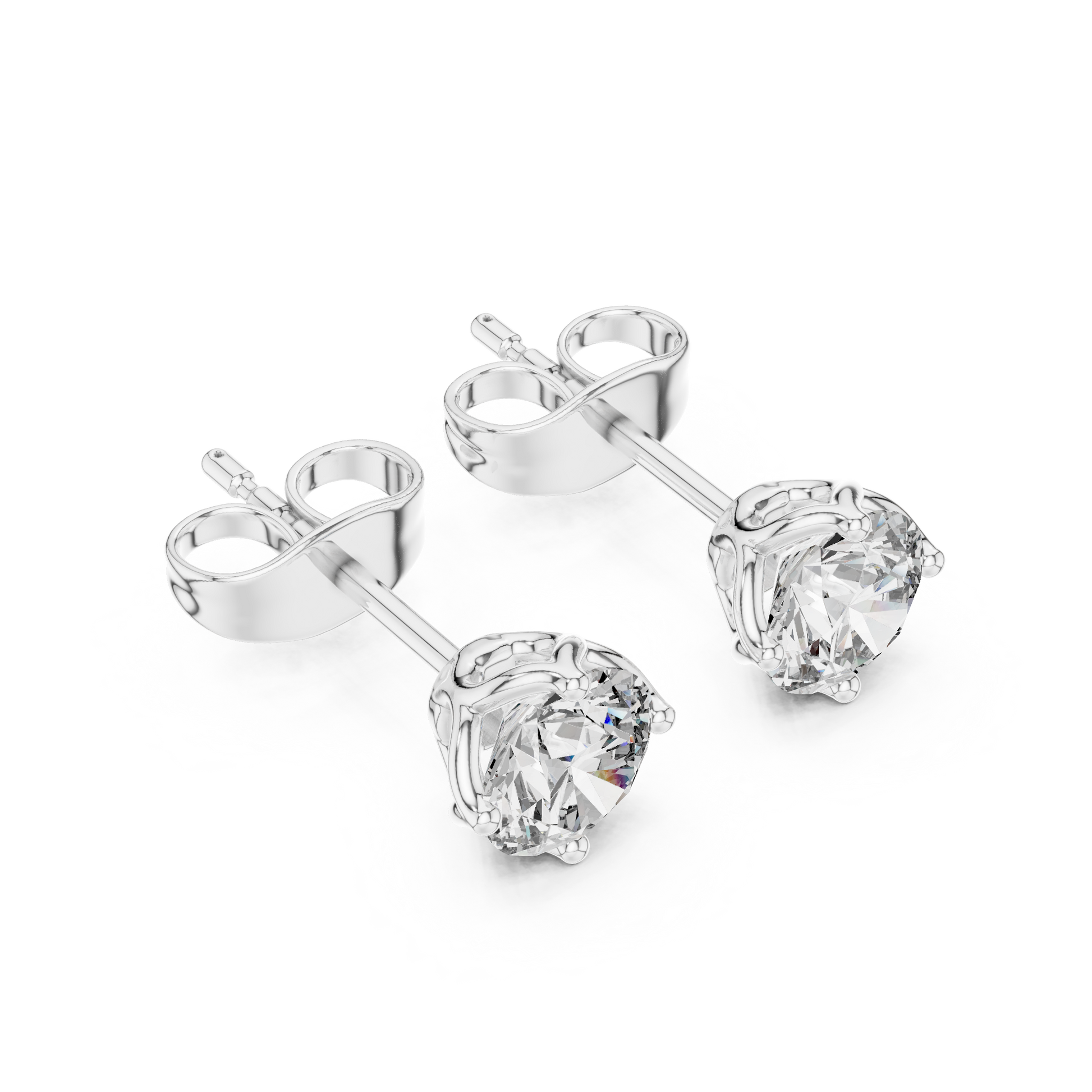 Amour Classic Round Diamond Stud Earrings in Silver - Round Cut Lab Diamond Silver Ring