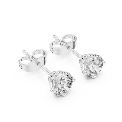 Amour Classic Round Diamond Stud Earrings in Silver - Round Cut Lab Diamond Silver Ring