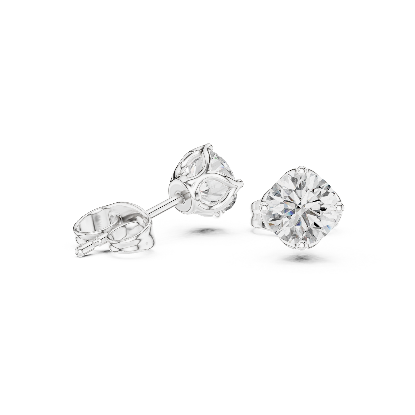 Amour Classic Round Diamond Stud Earrings in White Gold - Round Cut Lab Diamond White Gold Ring
