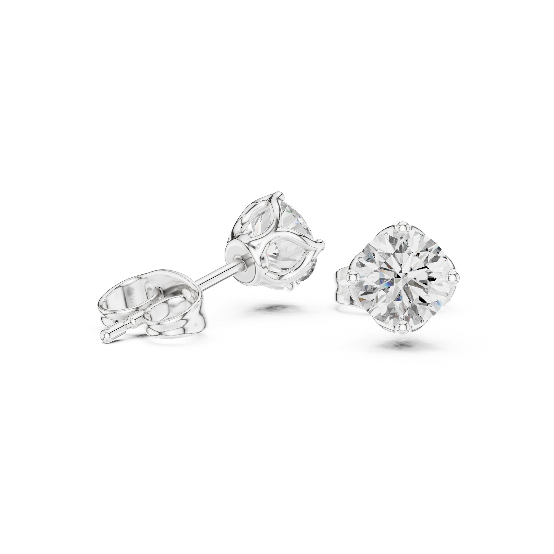 Amour Classic Round Diamond Stud Earrings in Silver - Round Cut Lab Diamond Silver Ring