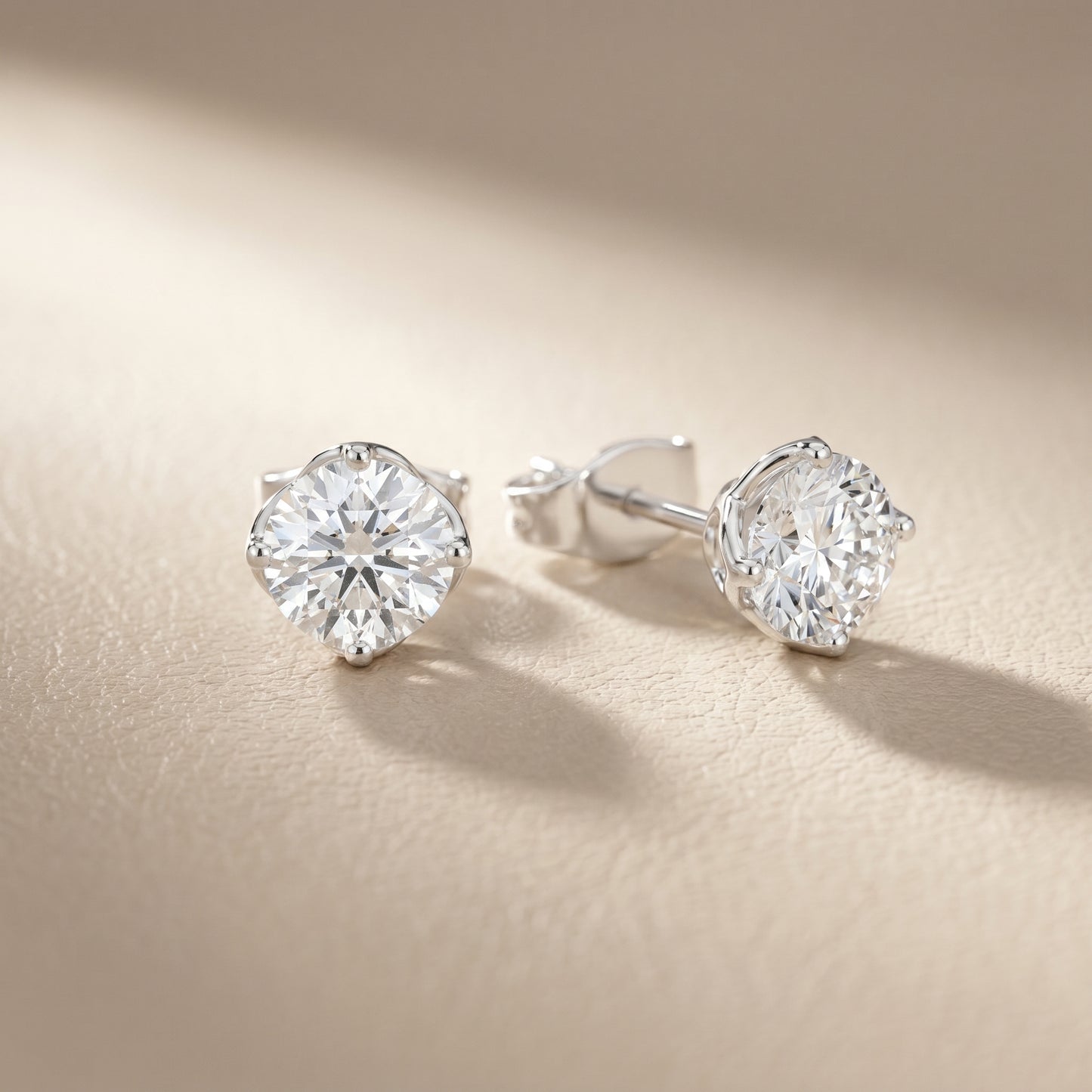 Amour Classic Round Diamond Stud Earrings in Silver - Round Cut Lab Diamond Silver Ring
